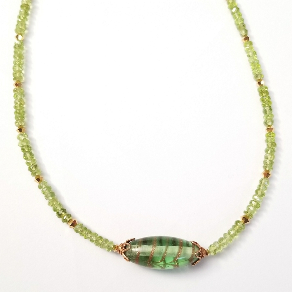 Peridot necklace gemstone bead necklace art glass gem stone handmade - Picture 4 of 16
